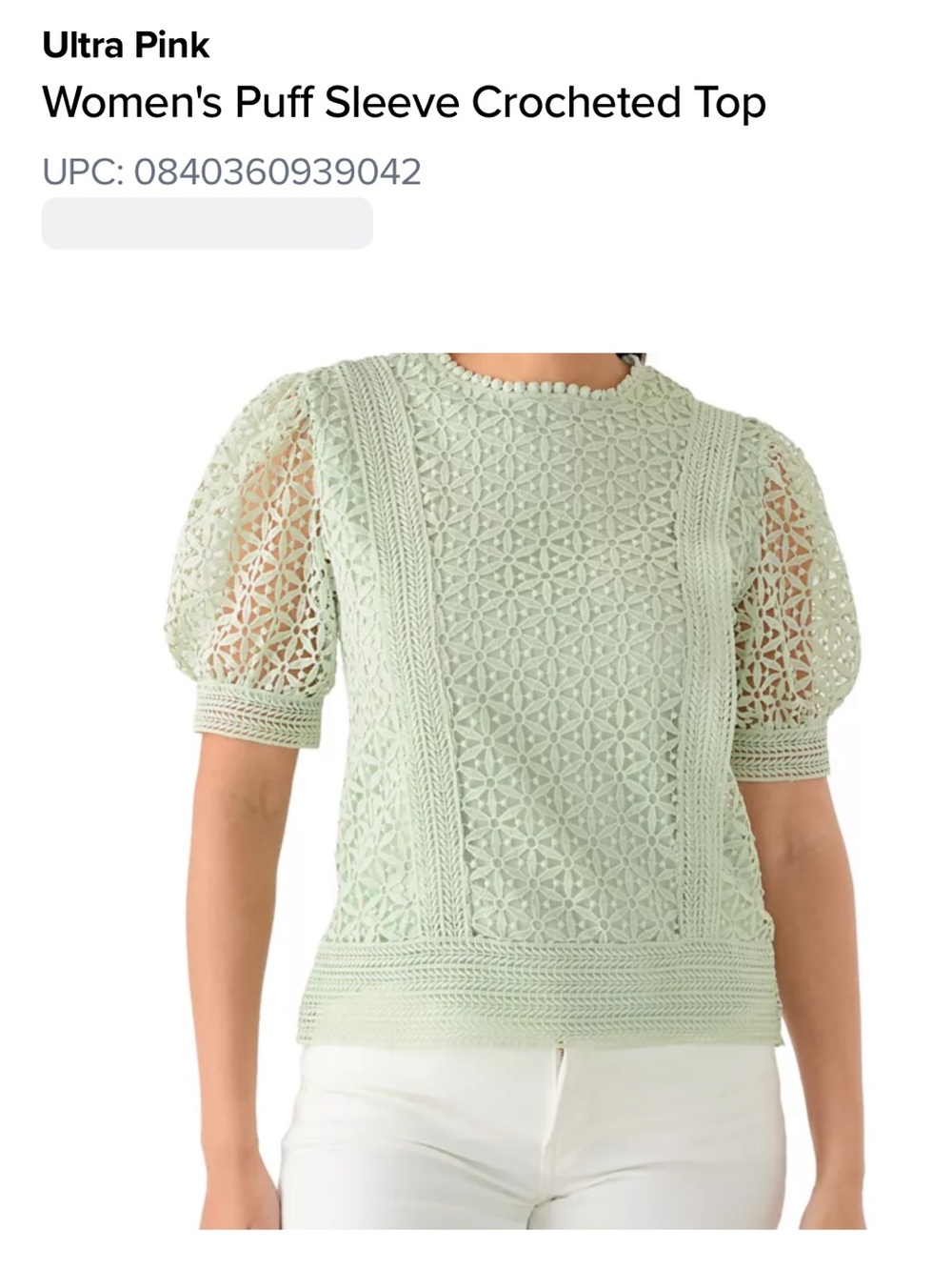 Ultra Pink Crochet Lace Puff-Sleeve Top - Sage Green